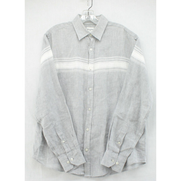 Murano Baird McNutt Shirt Men's Medium Gray Striped Linen Long Sleeve Button Up - Picture 1 of 9